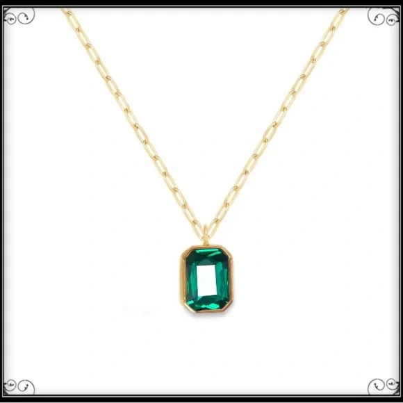 14k Gold Crystal Cut Emerald Minimalist Paperclip Necklace - Picture 7 of 9